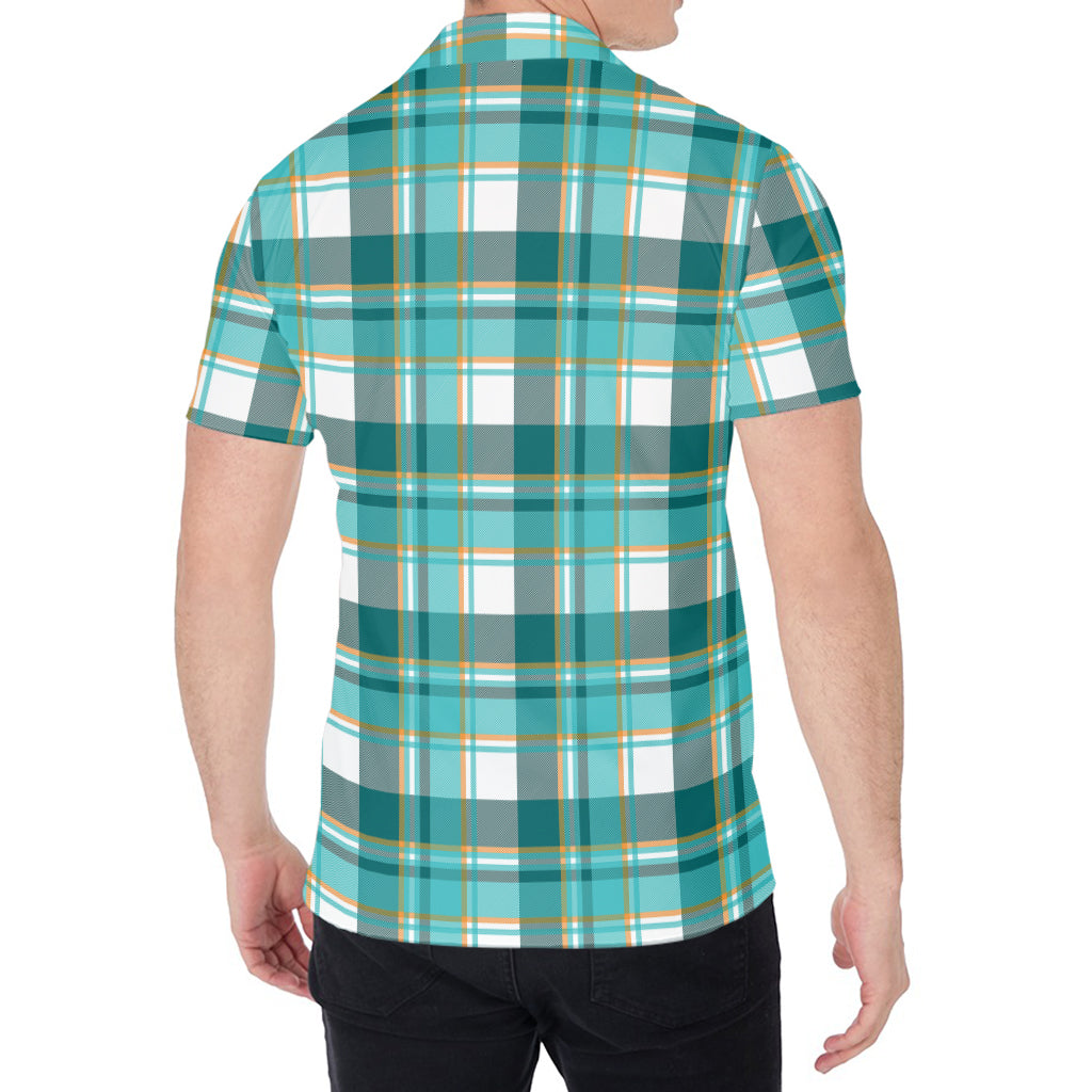 Teal Madras Pattern Print Men's Shirt