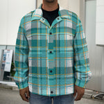 Teal Madras Pattern Print Men's Shirt Jacket