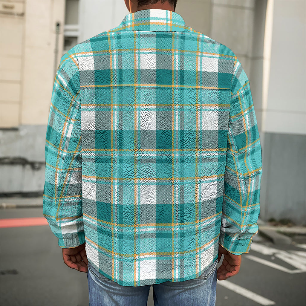 Teal Madras Pattern Print Men's Shirt Jacket