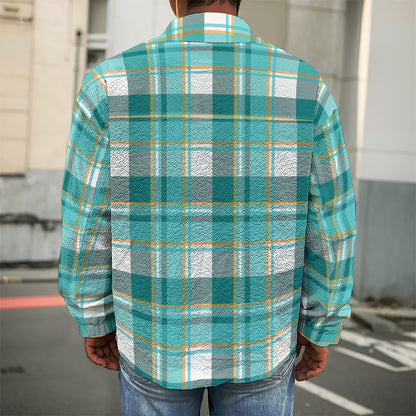 Teal Madras Pattern Print Men's Shirt Jacket