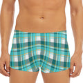 Teal Madras Pattern Print Men's Short Boxer Briefs