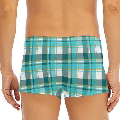 Teal Madras Pattern Print Men's Short Boxer Briefs