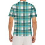 Teal Madras Pattern Print Men's Short Sleeve Rash Guard