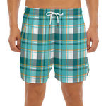 Teal Madras Pattern Print Men's Split Running Shorts