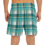 Teal Madras Pattern Print Men's Split Running Shorts