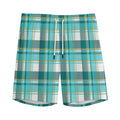Teal Madras Pattern Print Men's Athletic Shorts