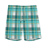 Teal Madras Pattern Print Men's Sports Shorts