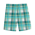 Teal Madras Pattern Print Men's Sports Shorts