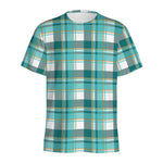 Teal Madras Pattern Print Men's Sports T-Shirt