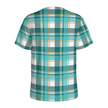 Teal Madras Pattern Print Men's Sports T-Shirt