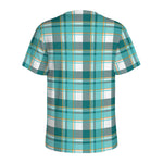 Teal Madras Pattern Print Men's Sports T-Shirt
