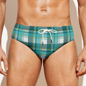 Teal Madras Pattern Print Men's Swim Briefs