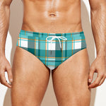 Teal Madras Pattern Print Men's Swim Briefs