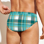 Teal Madras Pattern Print Men's Swim Briefs