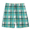 Teal Madras Pattern Print Men's Swim Trunks