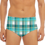 Teal Madras Pattern Print Men's Triangle Swim Briefs