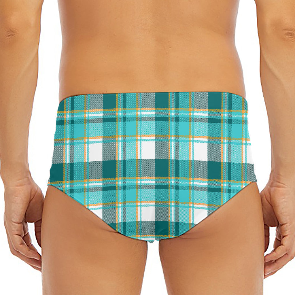 Teal Madras Pattern Print Men's Triangle Swim Briefs