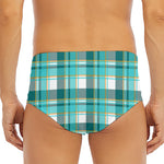Teal Madras Pattern Print Men's Triangle Swim Briefs