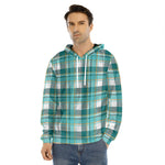 Teal Madras Pattern Print Men's Velvet Pullover Hoodie