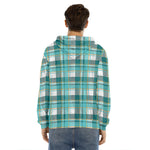 Teal Madras Pattern Print Men's Velvet Pullover Hoodie