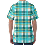 Teal Madras Pattern Print Men's Velvet T-Shirt