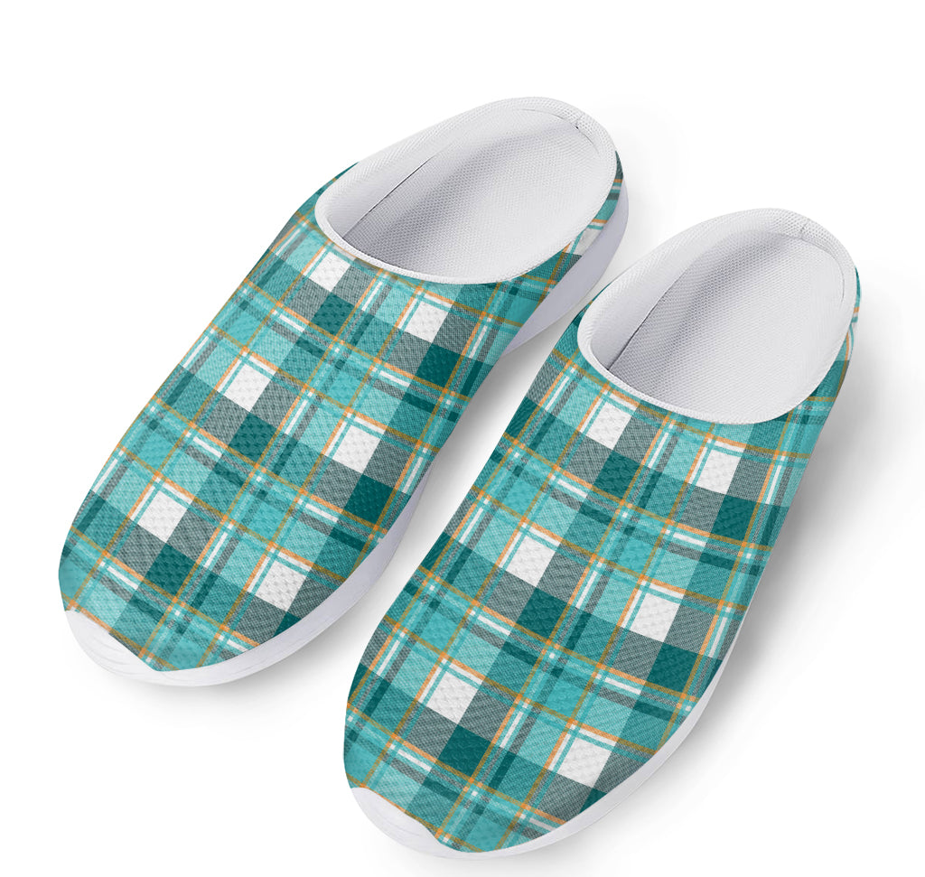 Teal Madras Pattern Print Mesh Casual Shoes