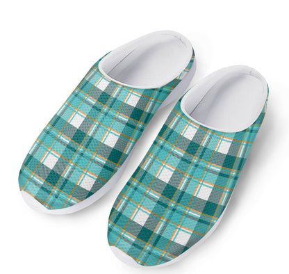 Teal Madras Pattern Print Mesh Casual Shoes