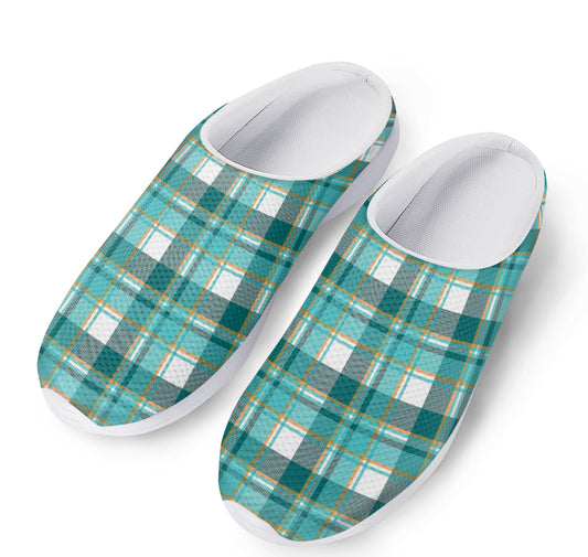 Teal Madras Pattern Print Mesh Casual Shoes