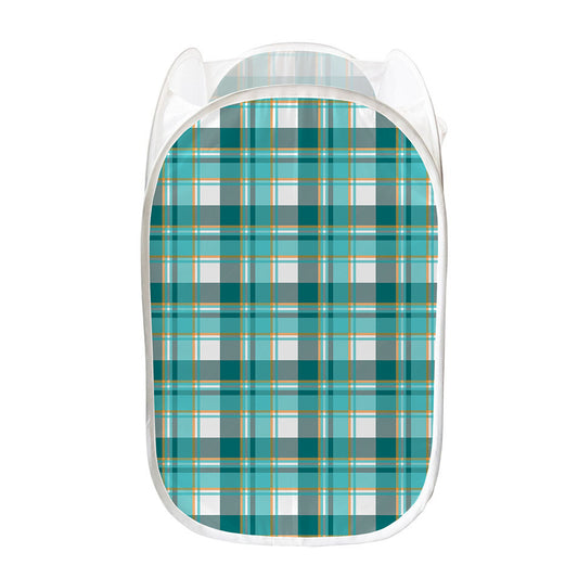 Teal Madras Pattern Print Mesh Laundry Hamper