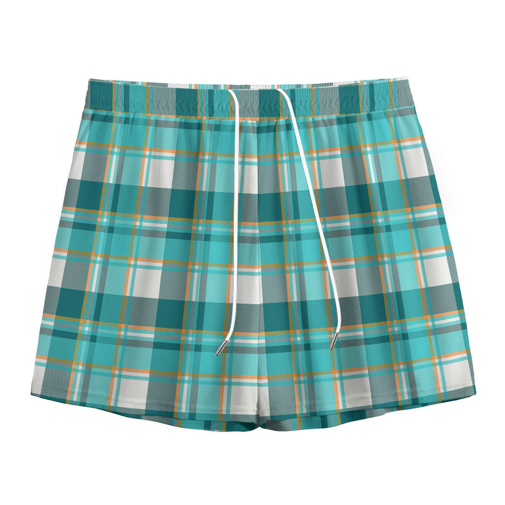 Teal Madras Pattern Print Mesh Shorts
