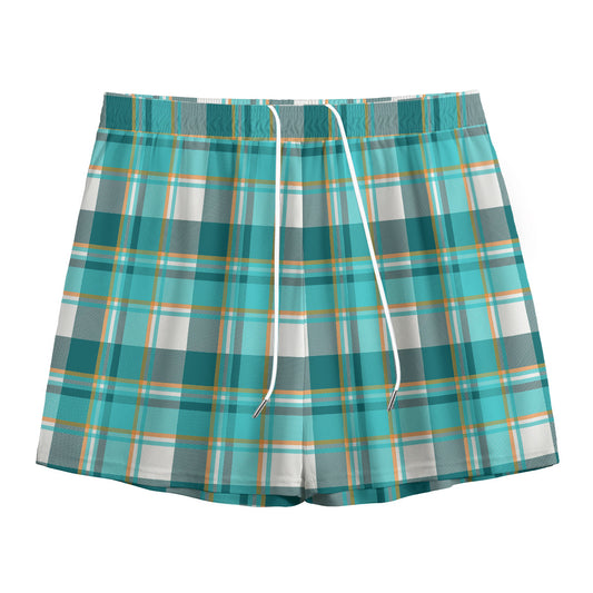 Teal Madras Pattern Print Mesh Shorts