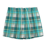 Teal Madras Pattern Print Mesh Shorts