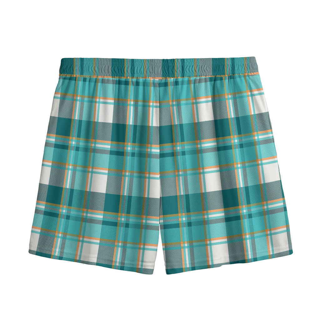 Teal Madras Pattern Print Mesh Shorts
