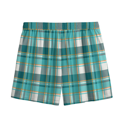 Teal Madras Pattern Print Mesh Shorts