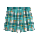 Teal Madras Pattern Print Mesh Shorts