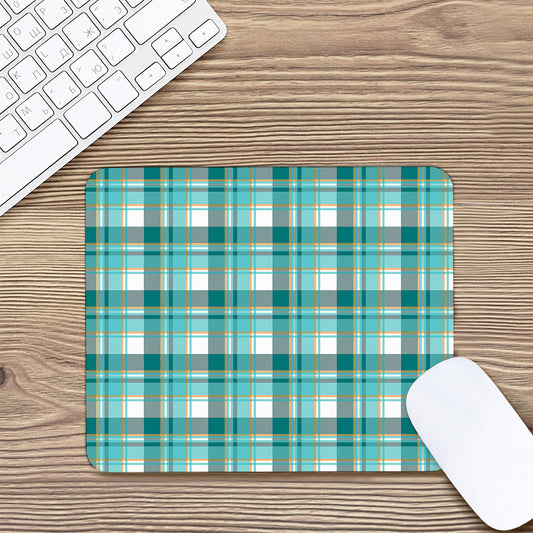 Teal Madras Pattern Print Mouse Pad