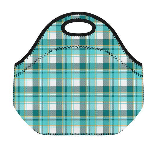 Teal Madras Pattern Print Neoprene Lunch Bag