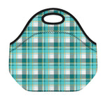 Teal Madras Pattern Print Neoprene Lunch Bag