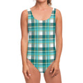 Teal Madras Pattern Print One Piece Swimsuit