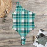 Teal Madras Pattern Print One Shoulder Bodysuit
