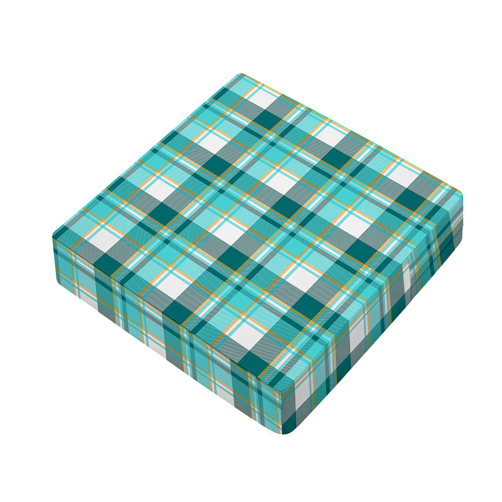 Teal Madras Pattern Print Outdoor Seat Cushion Cover