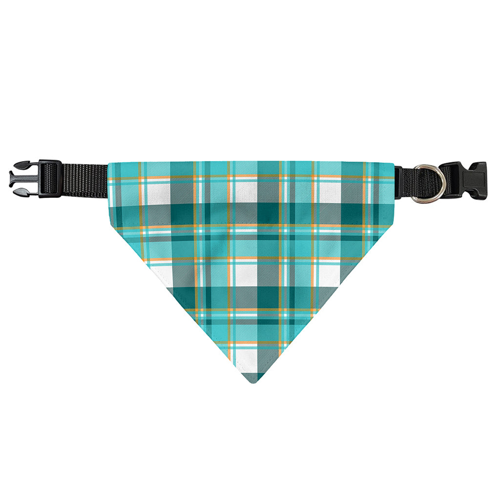 Teal Madras Pattern Print Over The Collar Dog Bandana