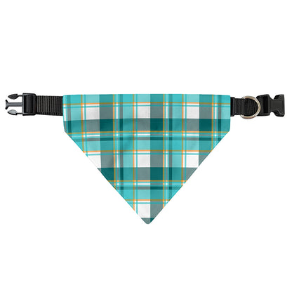 Teal Madras Pattern Print Over The Collar Dog Bandana