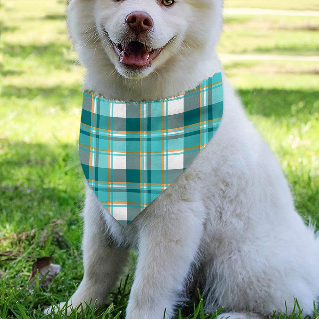 Teal Madras Pattern Print Over The Collar Dog Bandana