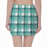 Teal Madras Pattern Print Pencil Mini Skirt