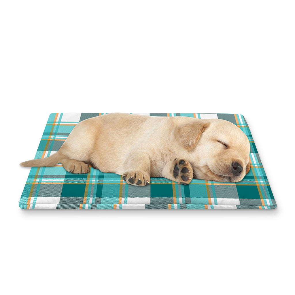 Teal Madras Pattern Print Pet Cooling Mat Cover