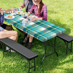 Teal Madras Pattern Print Picnic Table Cover