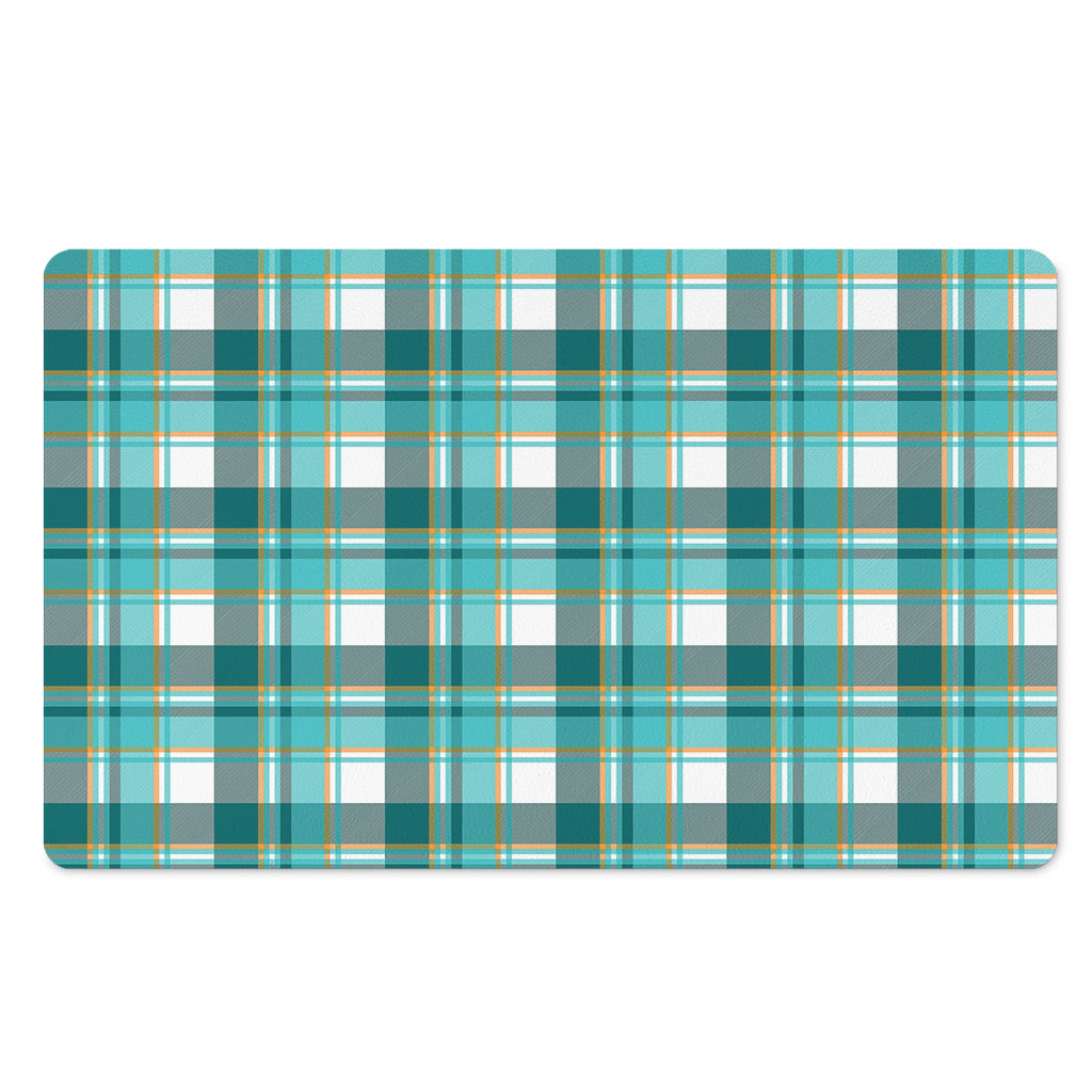 Teal Madras Pattern Print Polyester Doormat