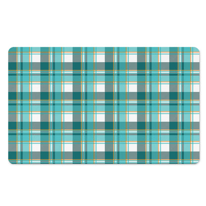 Teal Madras Pattern Print Polyester Doormat