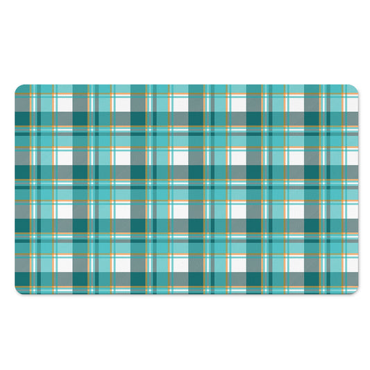 Teal Madras Pattern Print Polyester Doormat